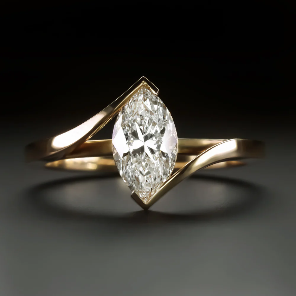 1 CARAT MARQUISE CUT DIAMOND ENGAGEMENT RING 14k YELLOW GOLD BYPASS SOLITAIRE