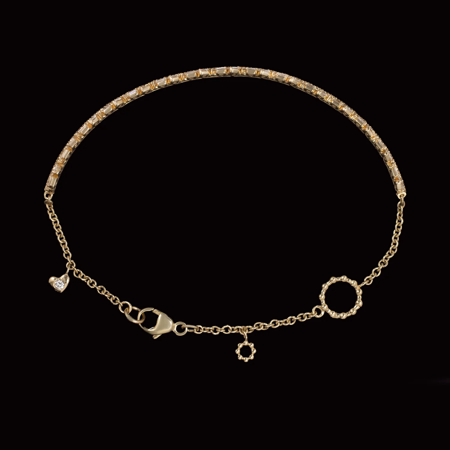 1 CARAT NATURAL DIAMOND HALF BANGLE BRACELET BAGUETTE CLUSTER 14k YELLOW GOLD - Image 3