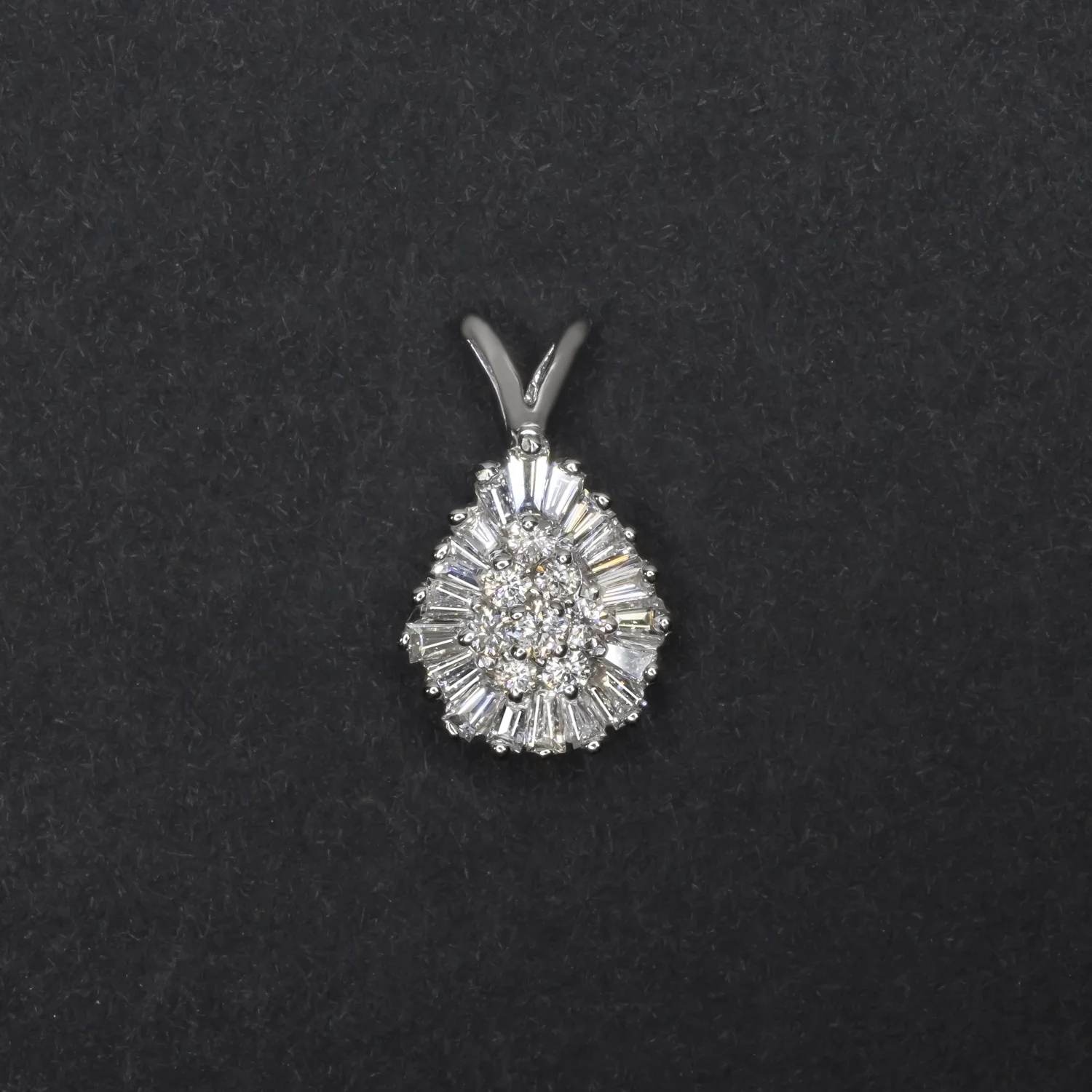 1 CARAT NATURAL DIAMOND PENDANT NECKLACE BALLERINA CLUSTER HALO 14k WHITE GOLD