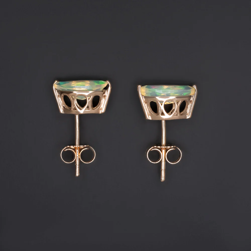 1 CARAT NATURAL OPAL STUD EARRINGS FACETED MARQUISE CUT 10k ROSE GOLD CLASSIC - Image 2