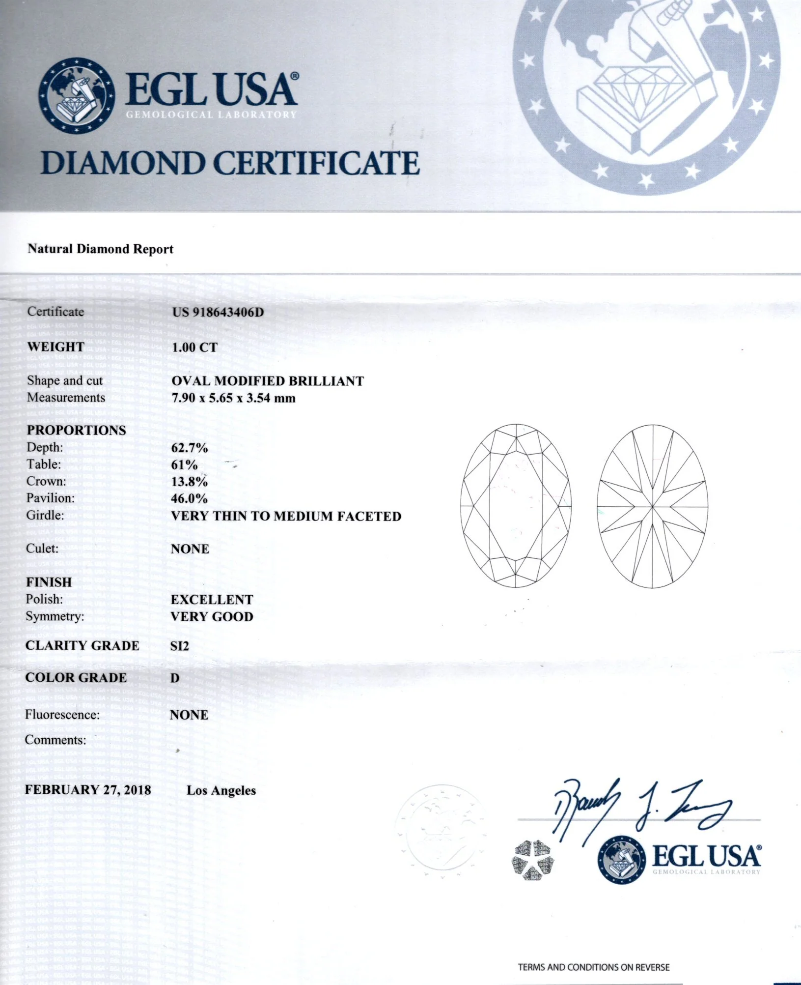 1 CARAT OVAL SHAPE CUT DIAMOND CERTIFIED D SI2 LOOSE STONE NATURAL ENGAGEMENT - Image 2