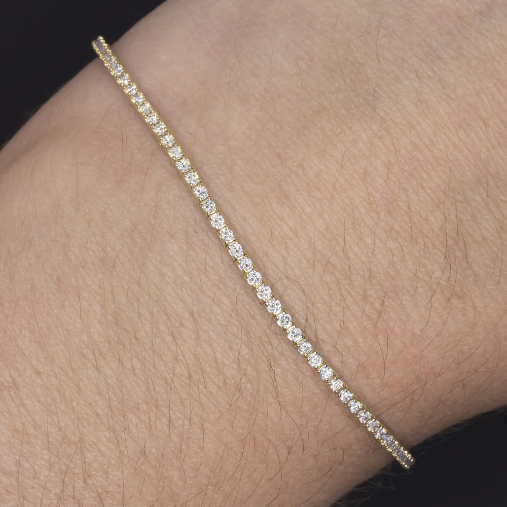 1 CARAT VERY GOOD CUT DIAMOND TENNIS BRACELET 14K YELLOW GOLD ROUND BRILLIANT - Image 2
