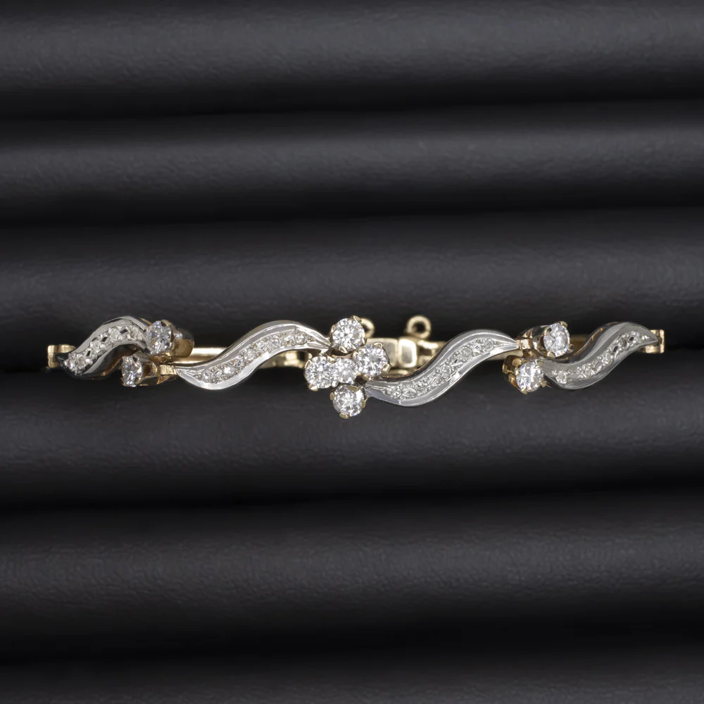 1 CARAT VINTAGE DIAMOND BRACELET 14gm 14K GOLD MID CENTURY CLUSTER SWIRL ESTATE - Image 2