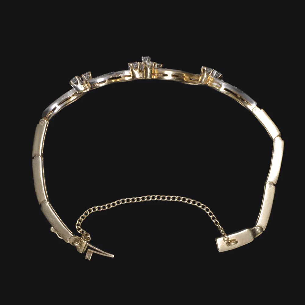 1 CARAT VINTAGE DIAMOND BRACELET 14gm 14K GOLD MID CENTURY CLUSTER SWIRL ESTATE - Image 3