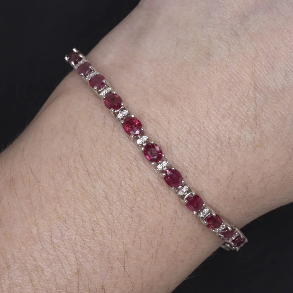10.29ct RUBY DIAMOND BRACELET 18k WHITE GOLD TENNIS NATURAL OVAL SHAPE RED 10ct - Image 3