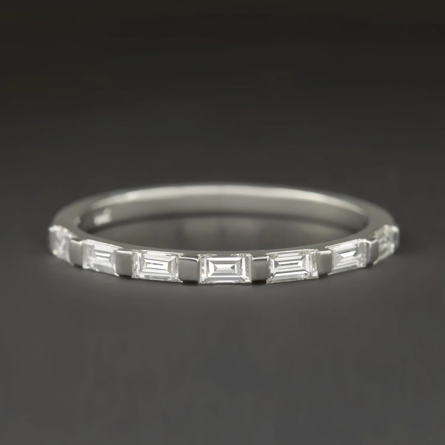 10k HALF ETERNITY DIAMOND BAGUETTE WEDDING BAND STACKING NATURAL BAR SET GOLD