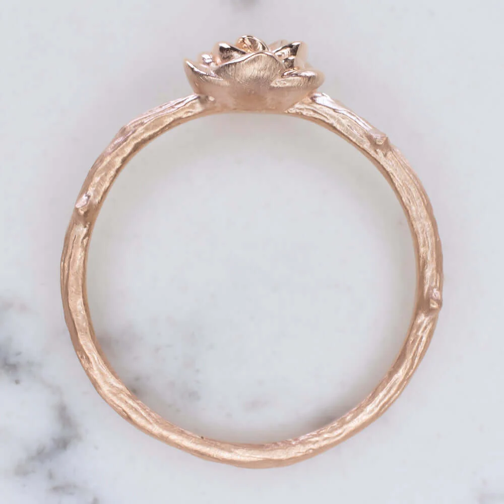 10k ROSE GOLD ROSE BLOSSOM RING FLOWER SOLITAIRE FLORAL BOTANICAL BRANCH VINE - Image 3