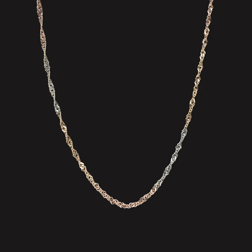 10k TRI TONE GOLD ROPE CHAIN NECKLACE 24in YELLOW WHITE ROSE COLOR SHIFT SOLID