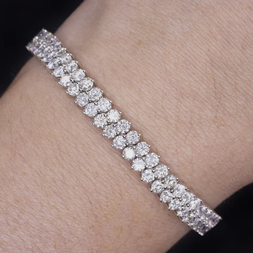11 CARAT NATURAL DIAMOND TENNIS BRACELET 18.6gm DOUBLE ROW ROUND 18k WHITE GOLD