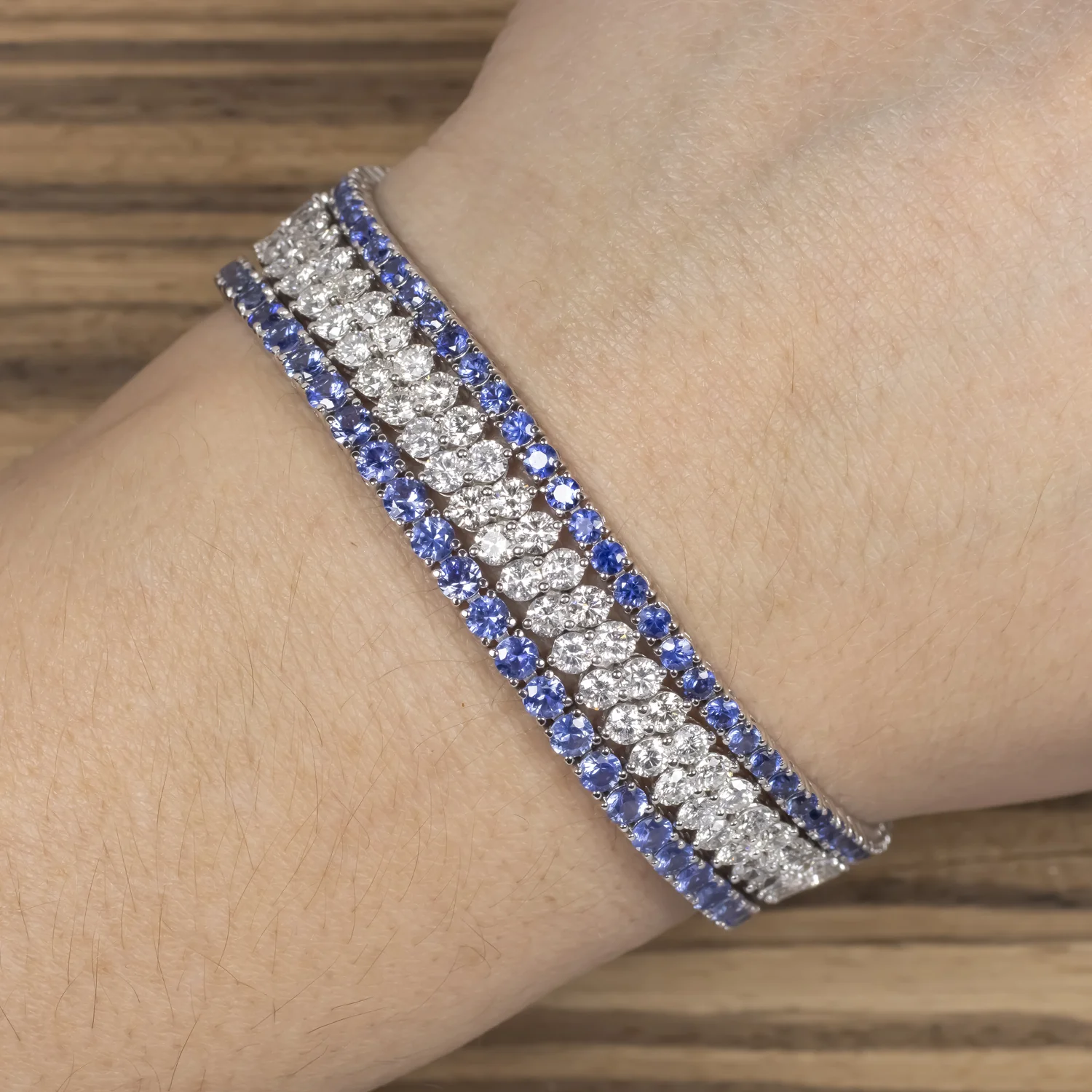 11 CARAT NATURAL DIAMOND TENNIS BRACELET 18.6gm DOUBLE ROW ROUND 18k WHITE GOLD - Image 5