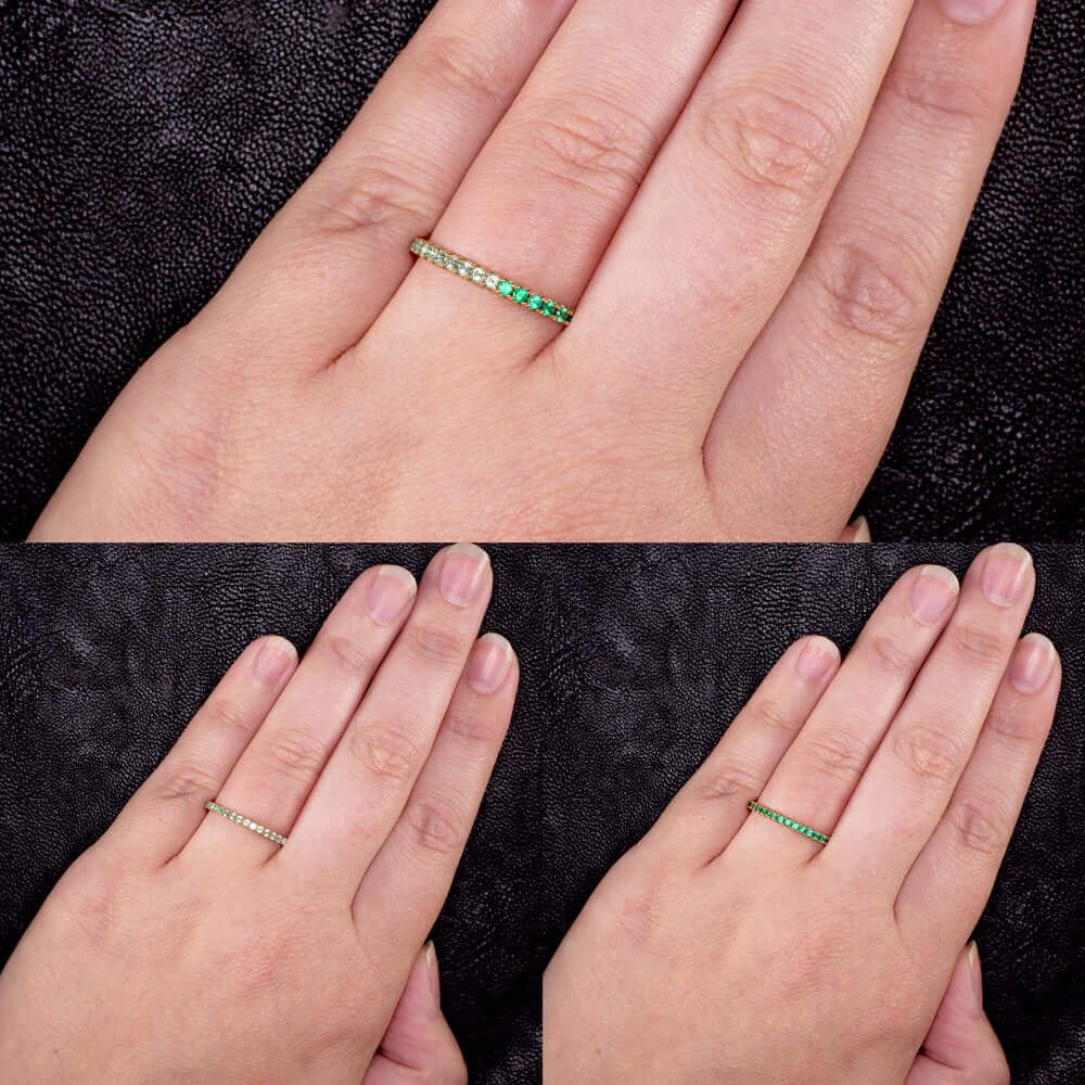 14K GOLD GREEN SAPPHIRE ONYX 2 COLOR ETERNITY RING STACKABLE BAND OMBRE GRADIENT - Image 3