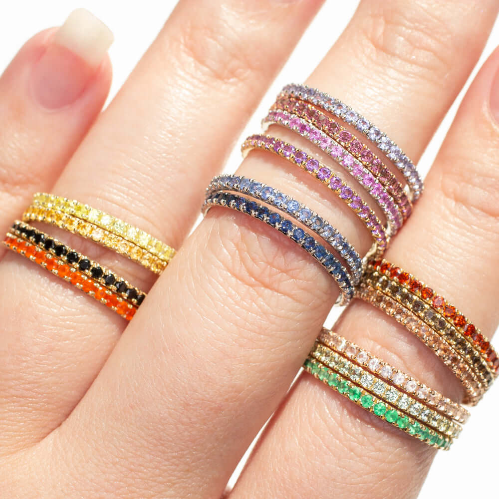 14K GOLD GREEN SAPPHIRE ONYX 2 COLOR ETERNITY RING STACKABLE BAND OMBRE GRADIENT - Image 4