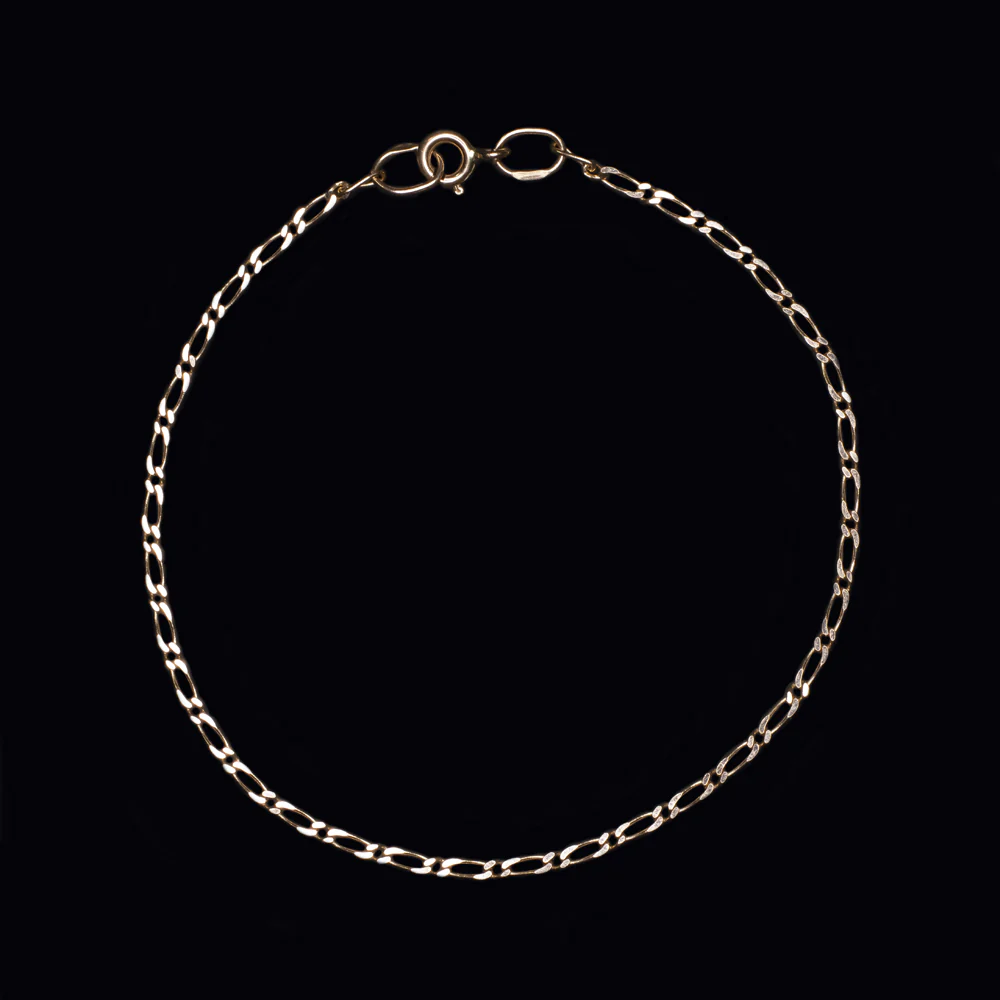 14k ROSE GOLD FIGARO CHAIN BRACELET SOLID 7 INCH 1.7mm CLASSIC MENS LADIES