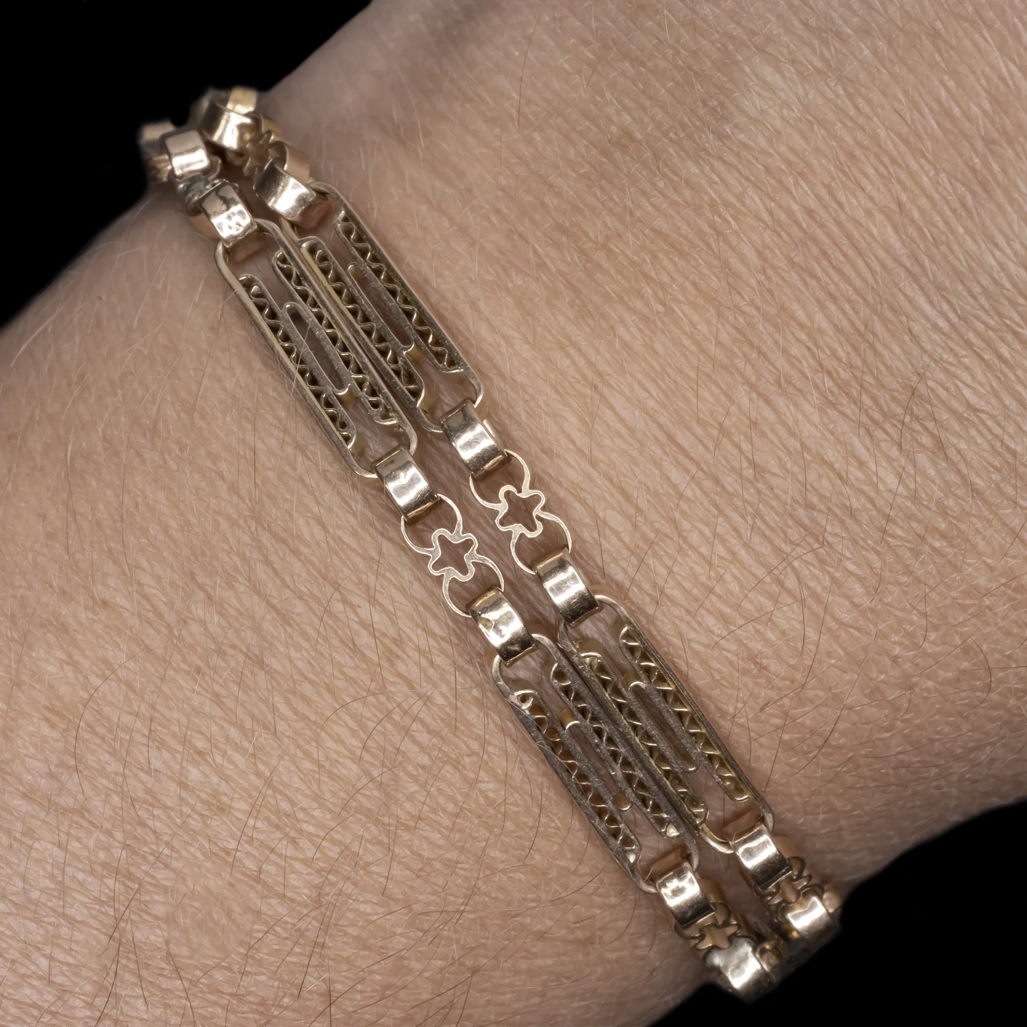 14k ROSE GOLD FRENCH VINTAGE CHAIN BRACELET FILIGREE SOLID ESTATE ART NOUVEAU - Image 2