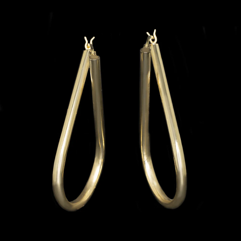 14k YELLOW GOLD CRISS CROSS HOOP EARRINGS 2 INCH TEARDROP TWIST MINIMALIST GIFT