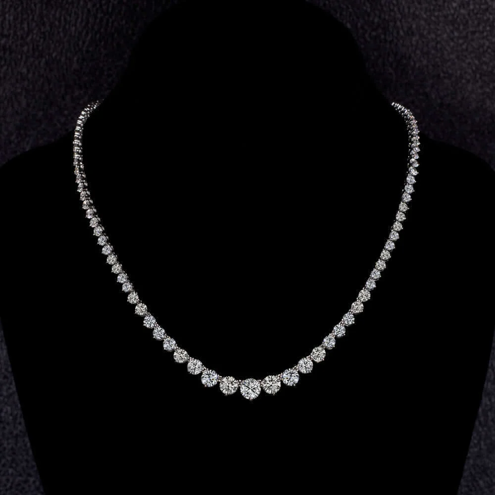 15 CARAT LAB CREATED IDEAL CUT DIAMOND RIVIERA NECKLACE CLASSIC 14k WHITE GOLD