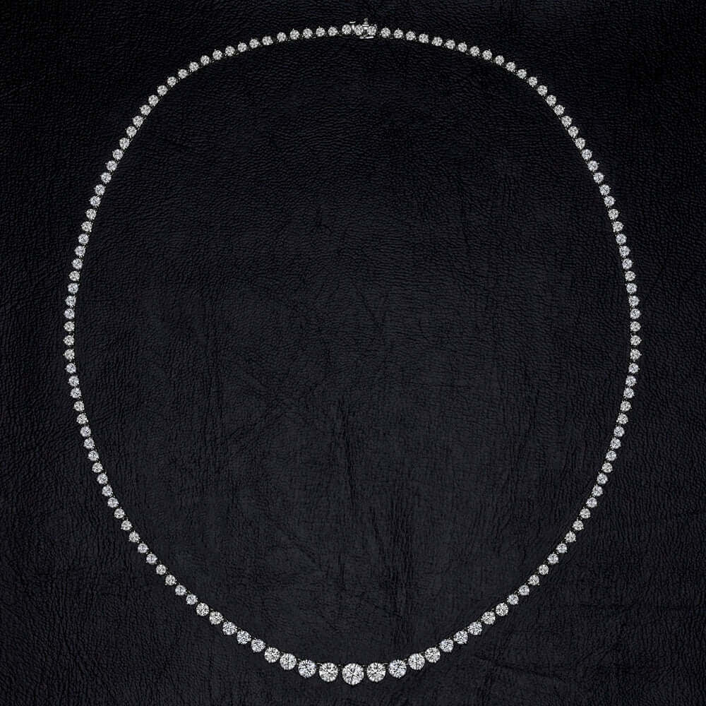 15 CARAT NATURAL DIAMOND RIVIERA NECKLACE WHITE GOLD IDEAL CUT TENNIS GRADUATED