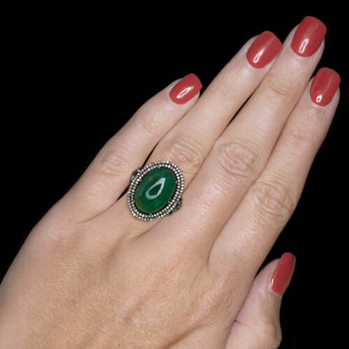 16CT NATURAL EMERALD 1CT DIAMOND COCKTAIL RING DOUBLE HALO GREEN BIG STATEMENT - Image 3