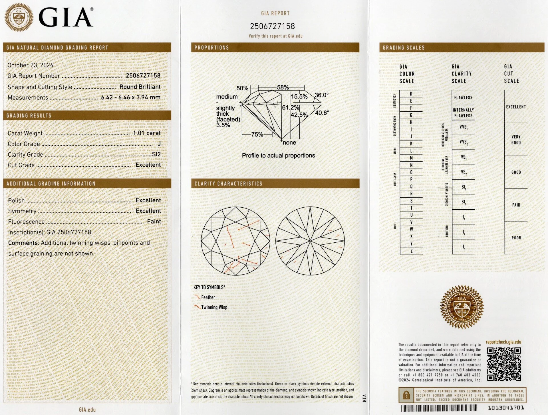 1ct GIA CERTIFIED DIAMOND 3x EXCELLENT ROUND BRILLIANT CUT J SI2 LOOSE NATURAL - Image 2