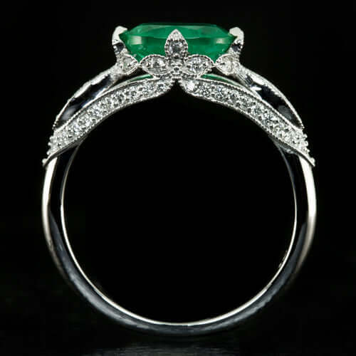 1ct NATURAL EMERALD DIAMOND VINTAGE STYLE COCKTAIL RING ART DECO 10k WHITE GOLD - Image 3