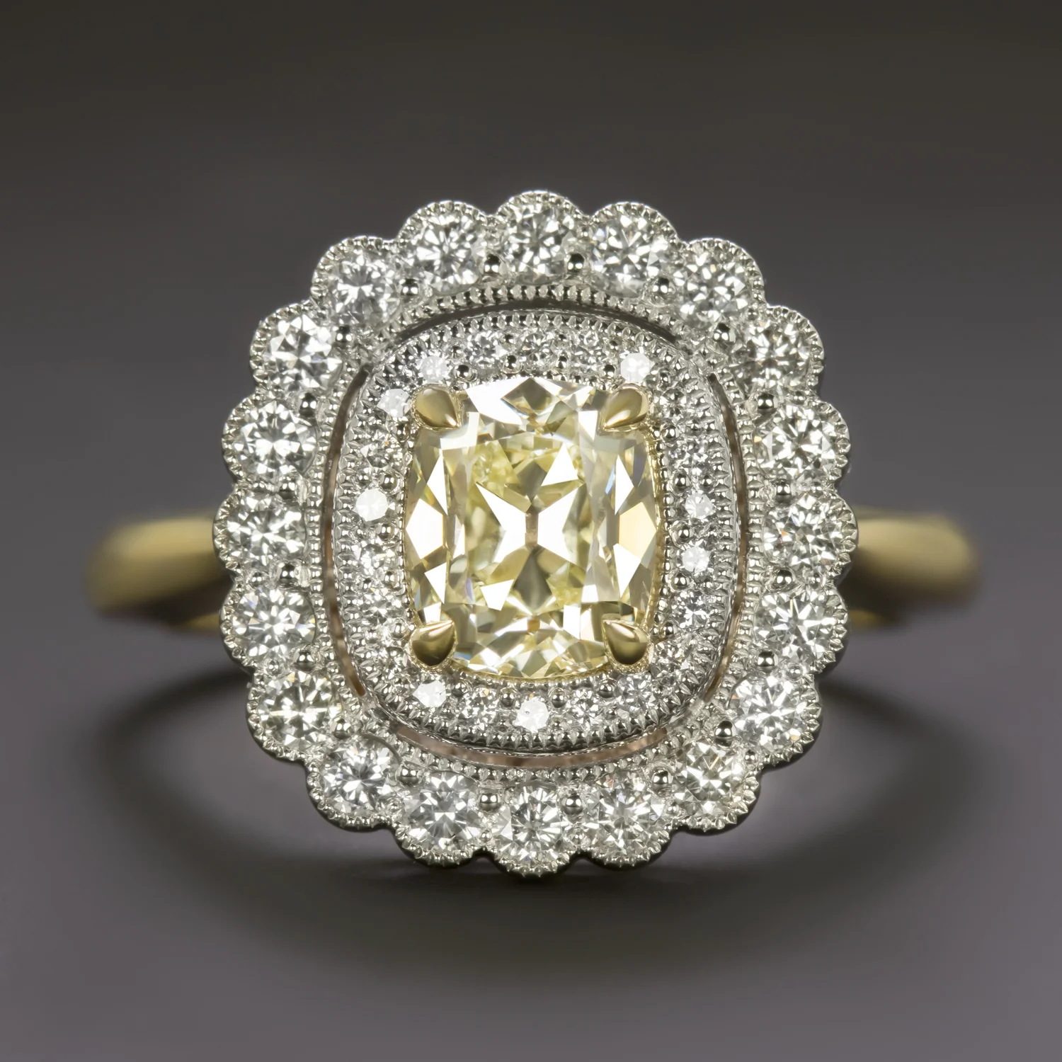 1ct OLD MINE CUT DIAMOND COCKTAIL RING GIA CERTIFIED VINTAGE STYLE HALO PLATINUM