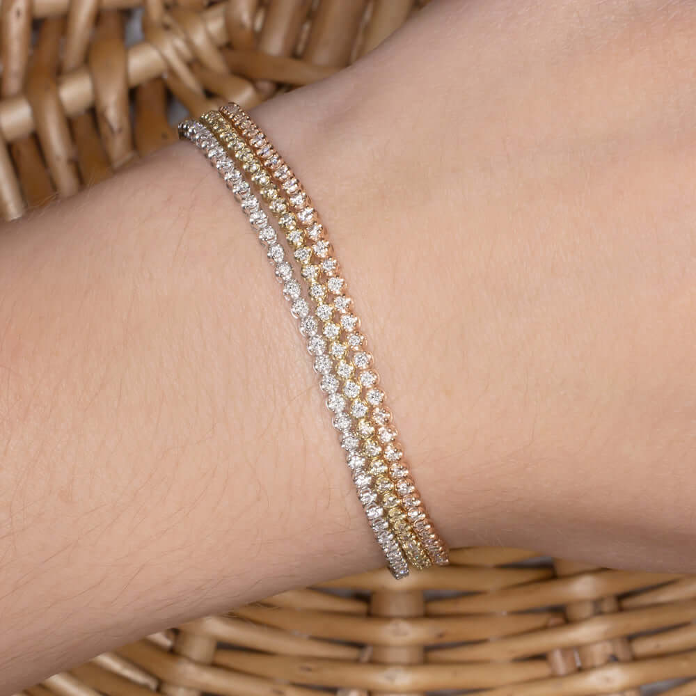 1ct VERY GOOD CUT DIAMOND TENNIS BRACELET YELLOW GOLD ROUND BRILLIANT CLASSIC - Image 4