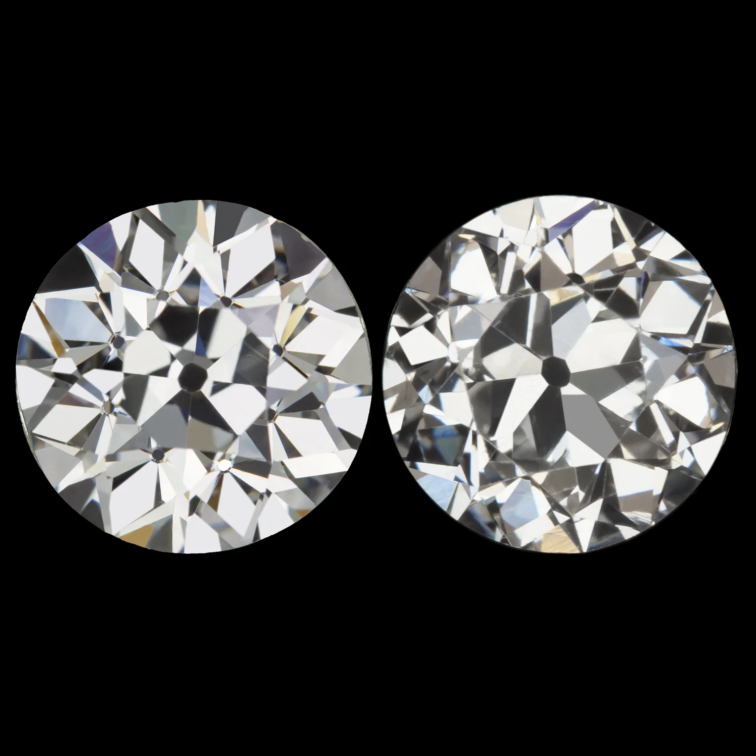 2.11ct OLD EUROPEAN CUT DIAMOND STUD EARRINGS K-L VS1-SI1 VINTAGE PAIR NATURAL