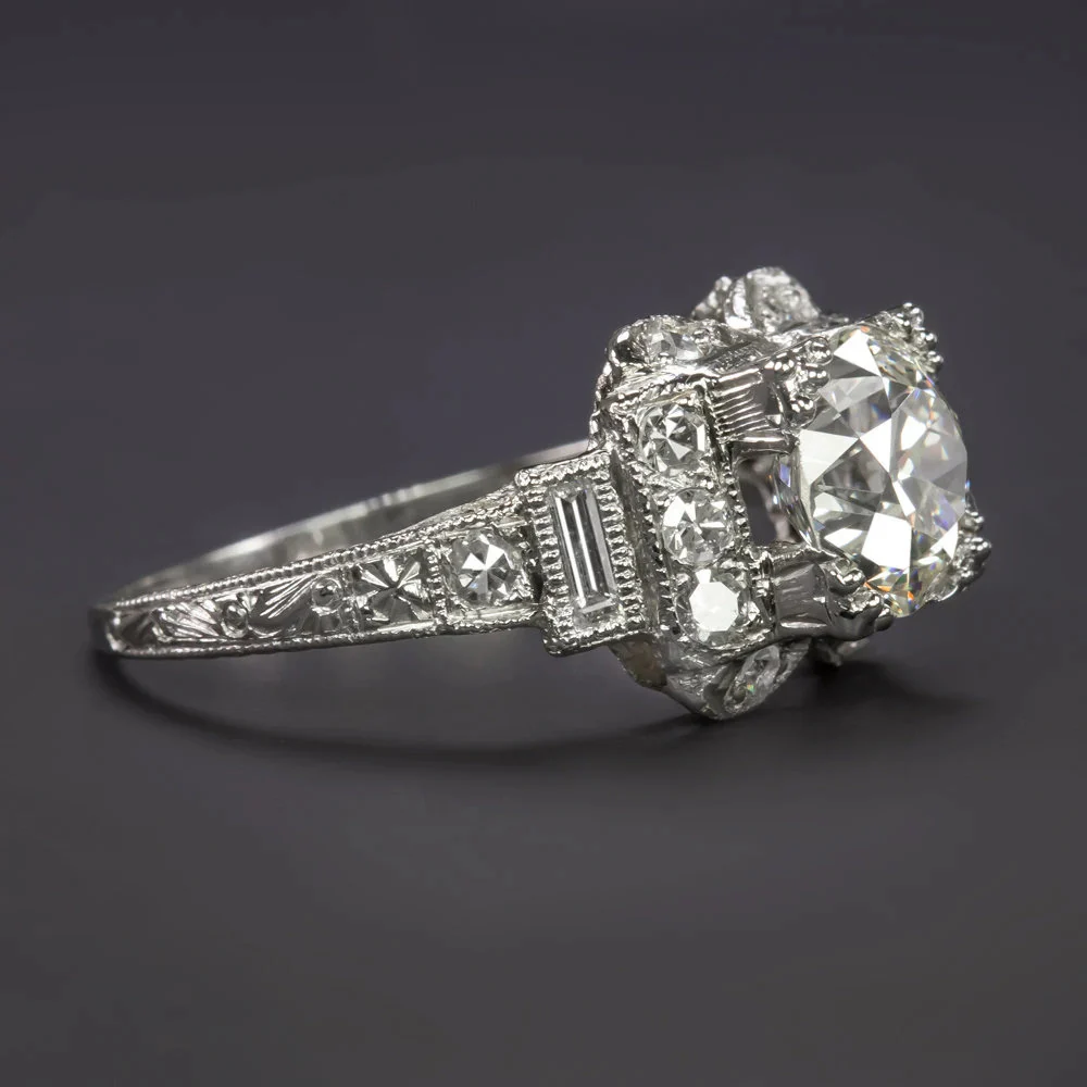 2.13ct J VS1 VINTAGE DIAMOND ENGAGEMENT RING PLATINUM OLD EUROPEAN CUT ART DECO - Image 2