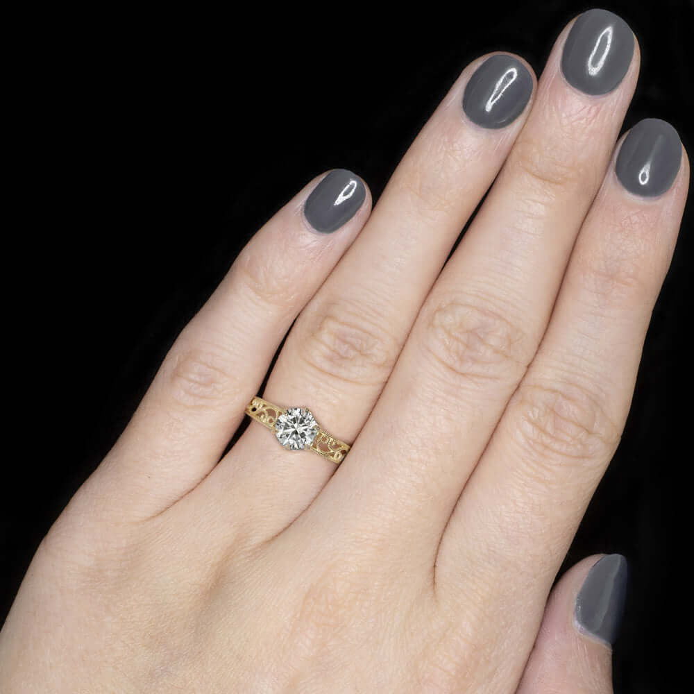 2.14ct EXCELLENT CUT DIAMOND ENGAGEMENT RING VINTAGE STYLE YELLOW GOLD ROUND CUT - Image 2
