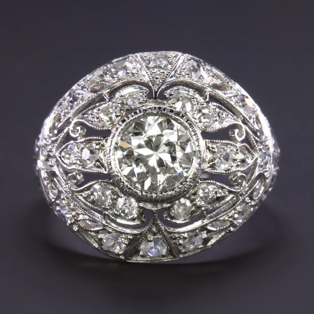 2.14ct VINTAGE DIAMOND COCKTAIL RING OLD EUROPEAN CUT PLATINUM DOME ART DECO 20s