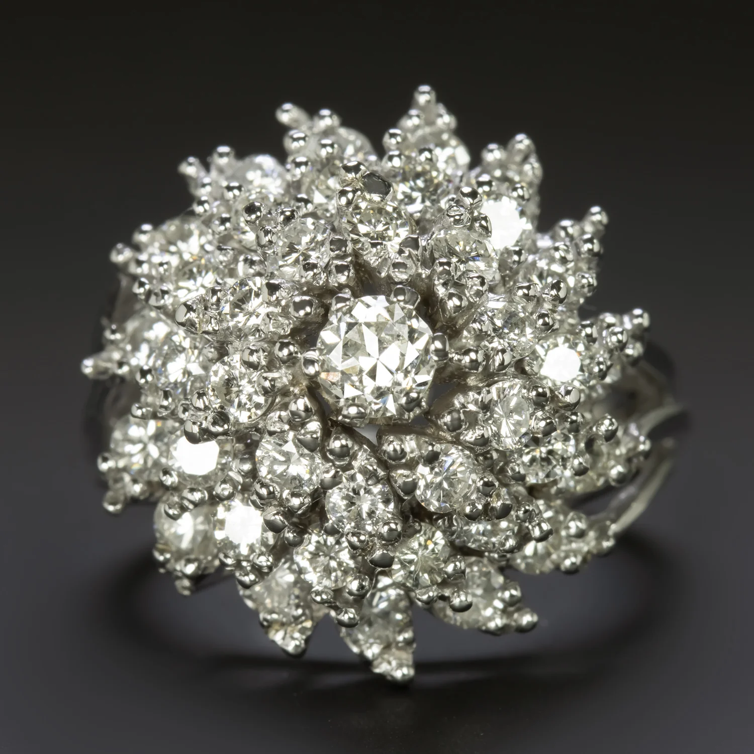 2.25ct VINTAGE DIAMOND BALLERINA RING 14k WHITE GOLD 9.5gm STATEMENT COCKTAIL
