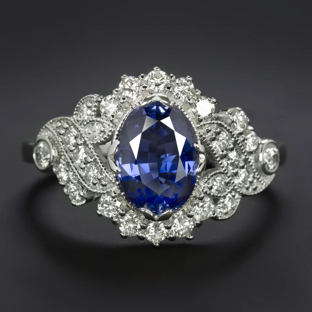 2.26ctw SAPPHIRE DIAMOND VINTAGE STYLE COCKTAIL RING OVAL 10k ENGAGEMENT NATURAL