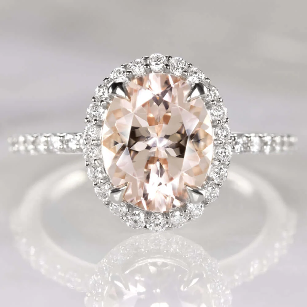 2.3c OVAL CUT HALO MORGANITE .40c DIAMOND ENGAGEMENT RING PINK 10k GOLD NATURAL - Image 2