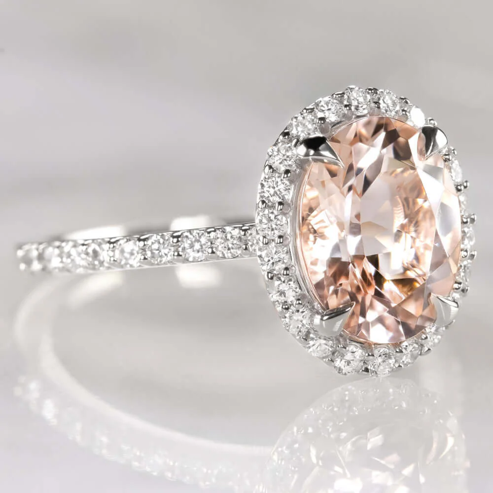 2.3c OVAL CUT HALO MORGANITE .40c DIAMOND ENGAGEMENT RING PINK PLATINUM NATURAL - Image 2