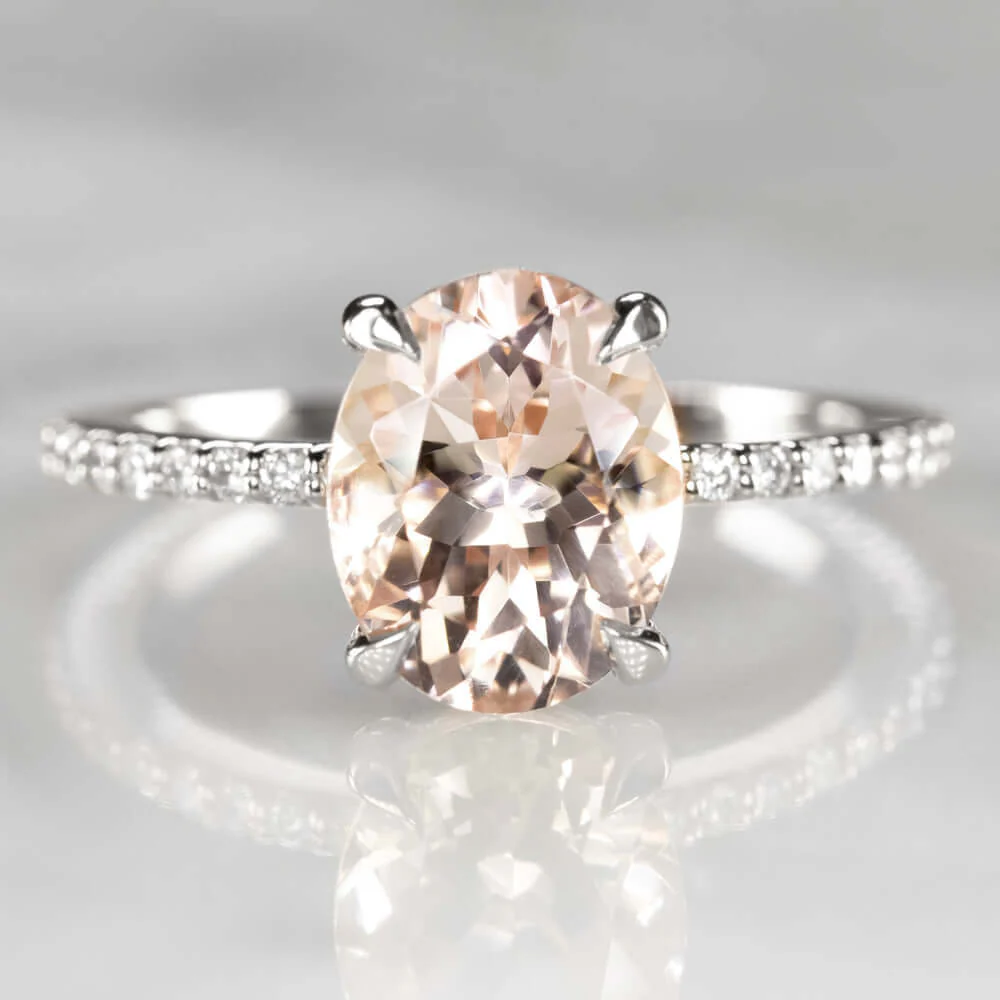 2.3ct MORGANITE ENGAGEMENT RING DIAMOND PAVE BAND 10k ROSE GOLD WHITE CLASSIC - Image 2