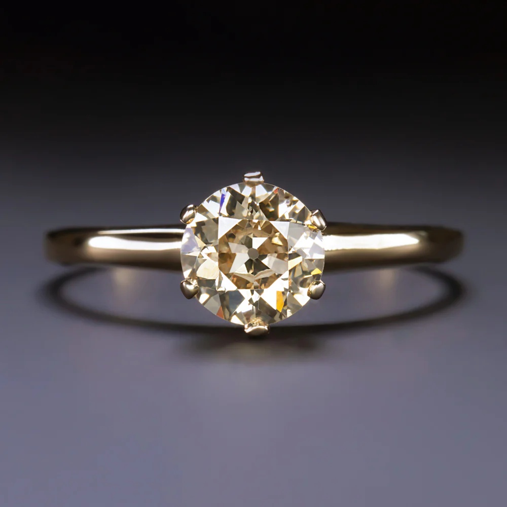 2/3ct OLD EUROPEAN CUT DIAMOND SOLITAIRE ENGAGEMENT RING CHAMPAGNE YELLOW GOLD