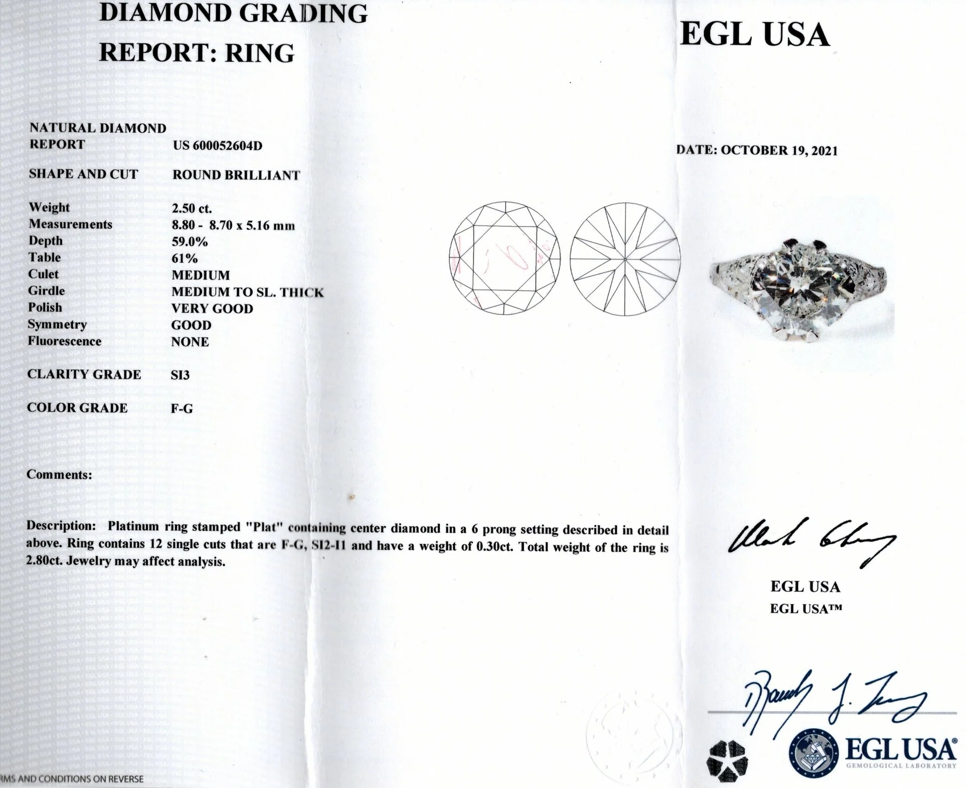 2.5 CARAT VINTAGE DIAMOND ENGAGEMENT RING CERTIFIED PLATINUM FILIGREE ROUND CUT - Image 2