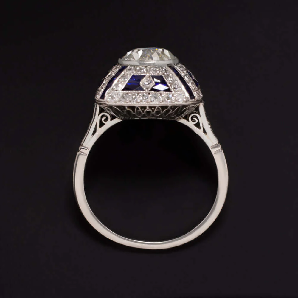 2.5c OLD EUROPEAN CUT DIAMOND VINTAGE STYLE ENGAGEMENT RING SAPPHIRE PLATINUM - Image 3