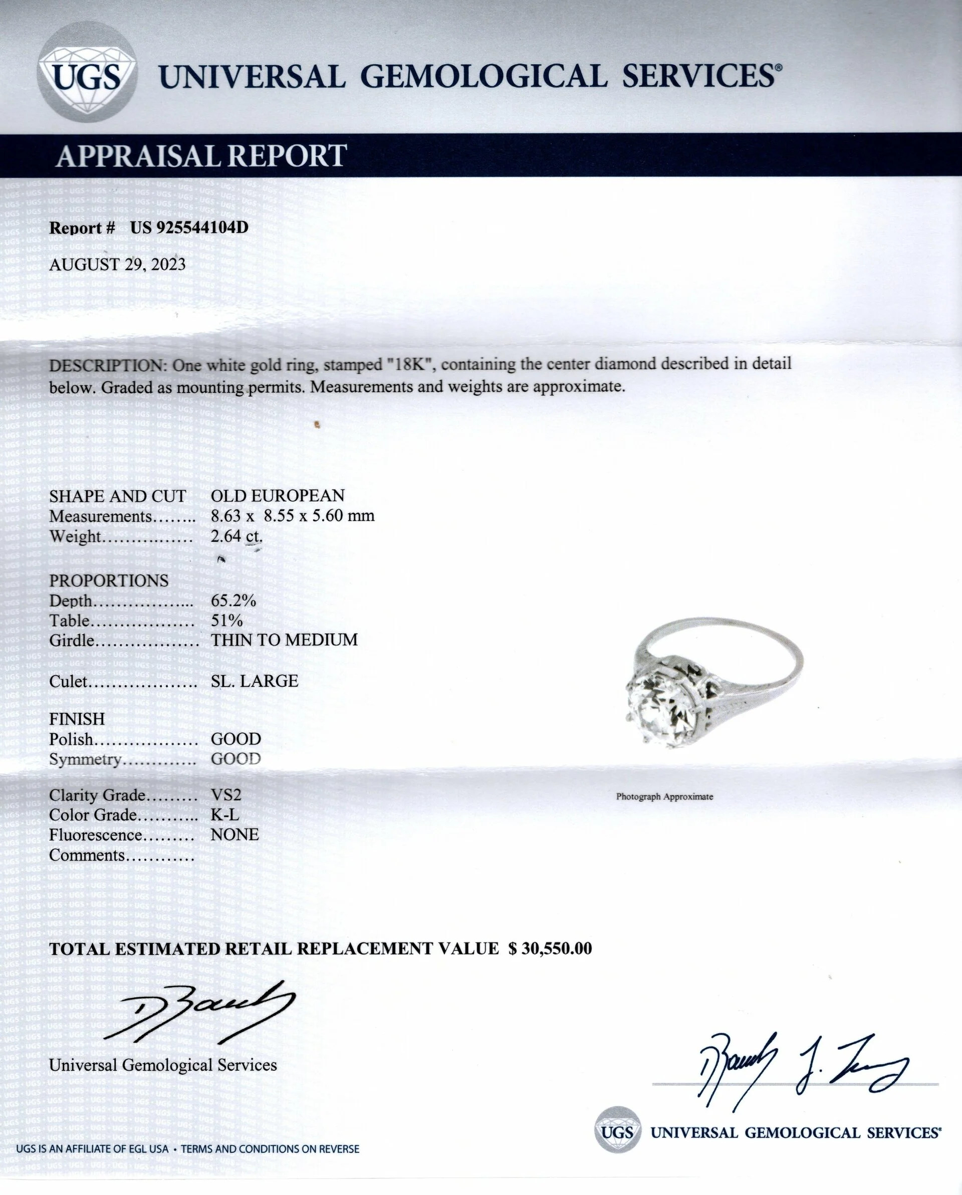 2.64ct OLD EUROPEAN CUT DIAMOND ENGAGEMENT RING CERTIFIED VS2 VINTAGE 18k 2.5ct - Image 2