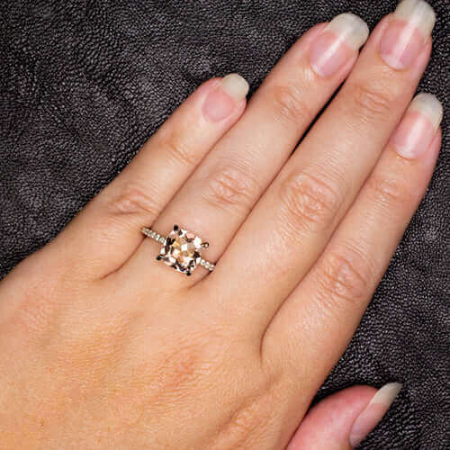2.6c CUSHION PINK PEACH MORGANITE NATURAL DIAMOND ENGAGEMENT RING PAVE ROSE GOLD - Image 5