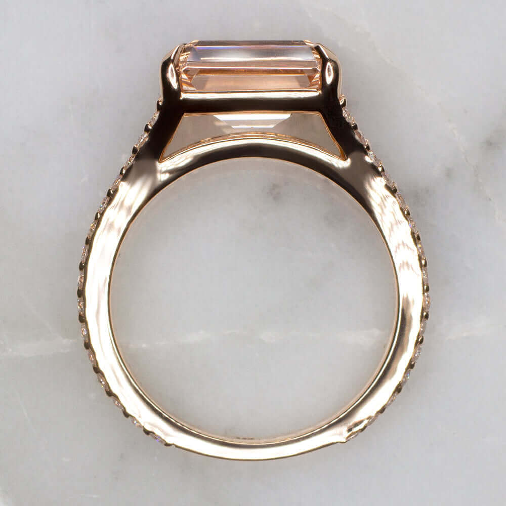 2.7 EMERALD CUT MORGANITE .60ct DIAMOND COCKTAIL RING EAST WEST PINK ROSE GOLD - Image 3