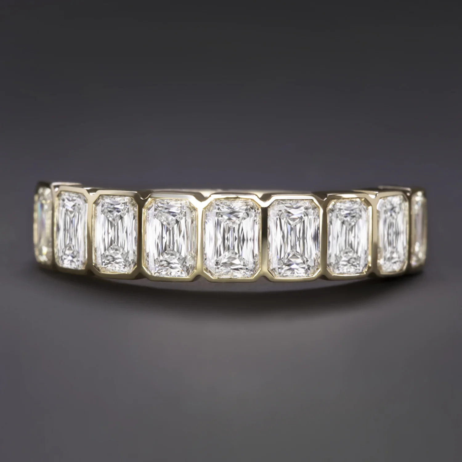 2.70ct CRISS CUT DIAMOND WEDDING BAND BEZEL RING NATURAL 14k YELLOW GOLD ASHOKA