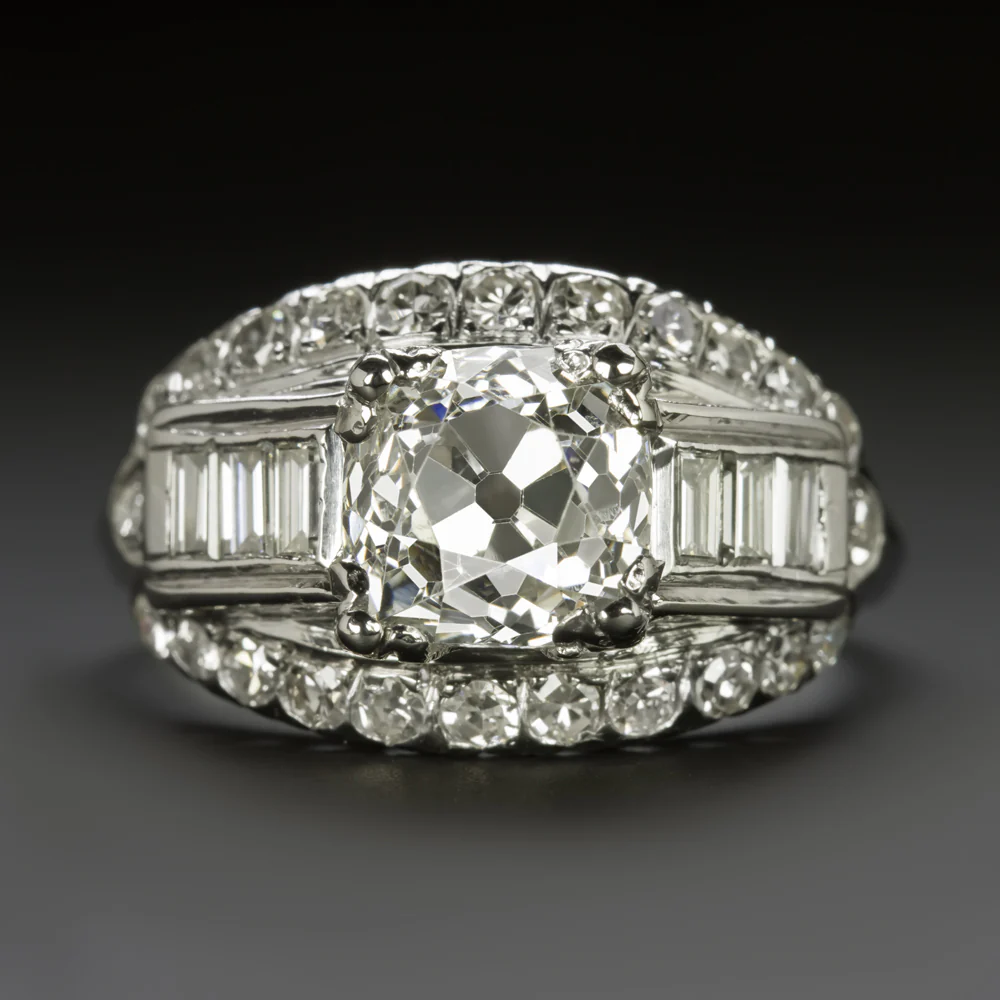 2.89ct VINTAGE DIAMOND ENGAGEMENT RING OLD MINE CUT H-I VS2 PLATINUM COCKTAIL