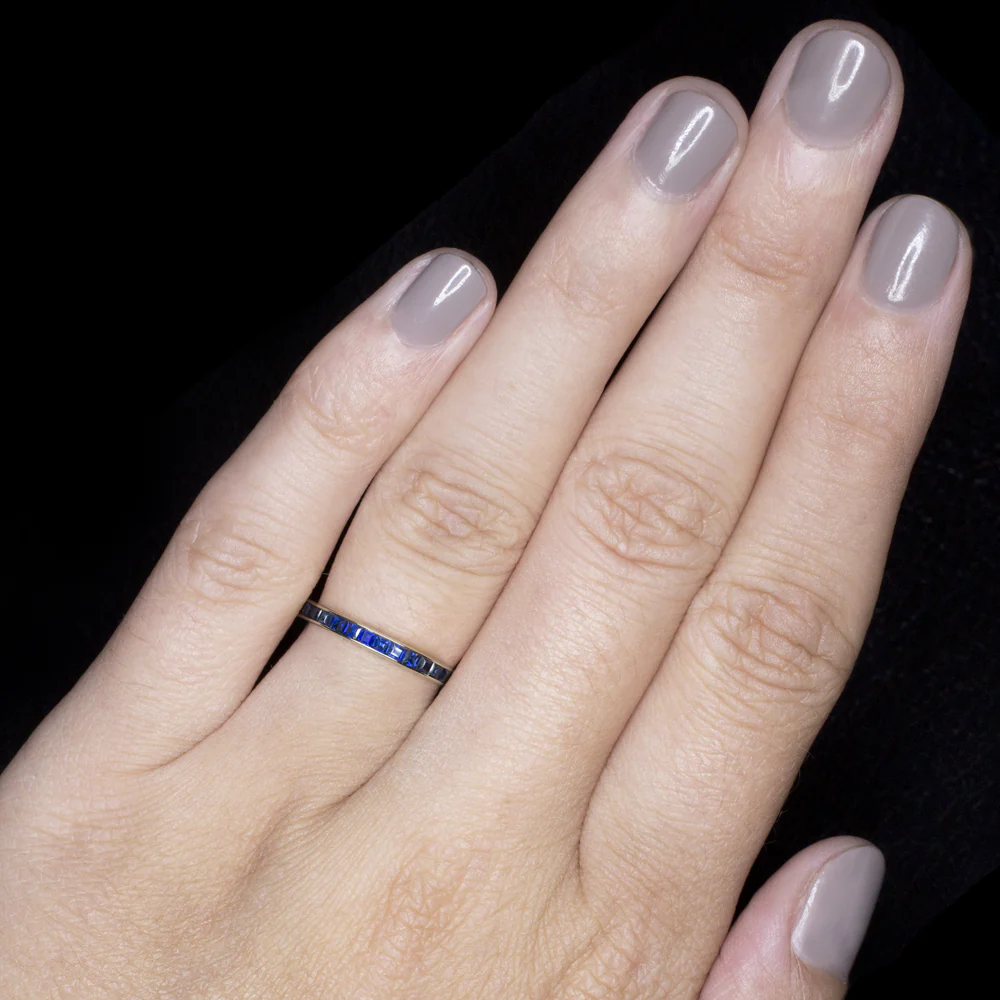 2 CARAT ART DECO SAPPHIRE ETERNITY RING VINTAGE WEDDING BAND 18k WHITE GOLD 2ct - Image 2