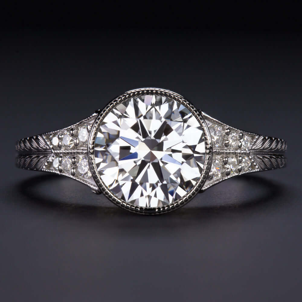 2 CARAT LAB CREATED DIAMOND ENGAGEMENT RING F VS2 10k IDEAL ROUND CUT VINTAGE
