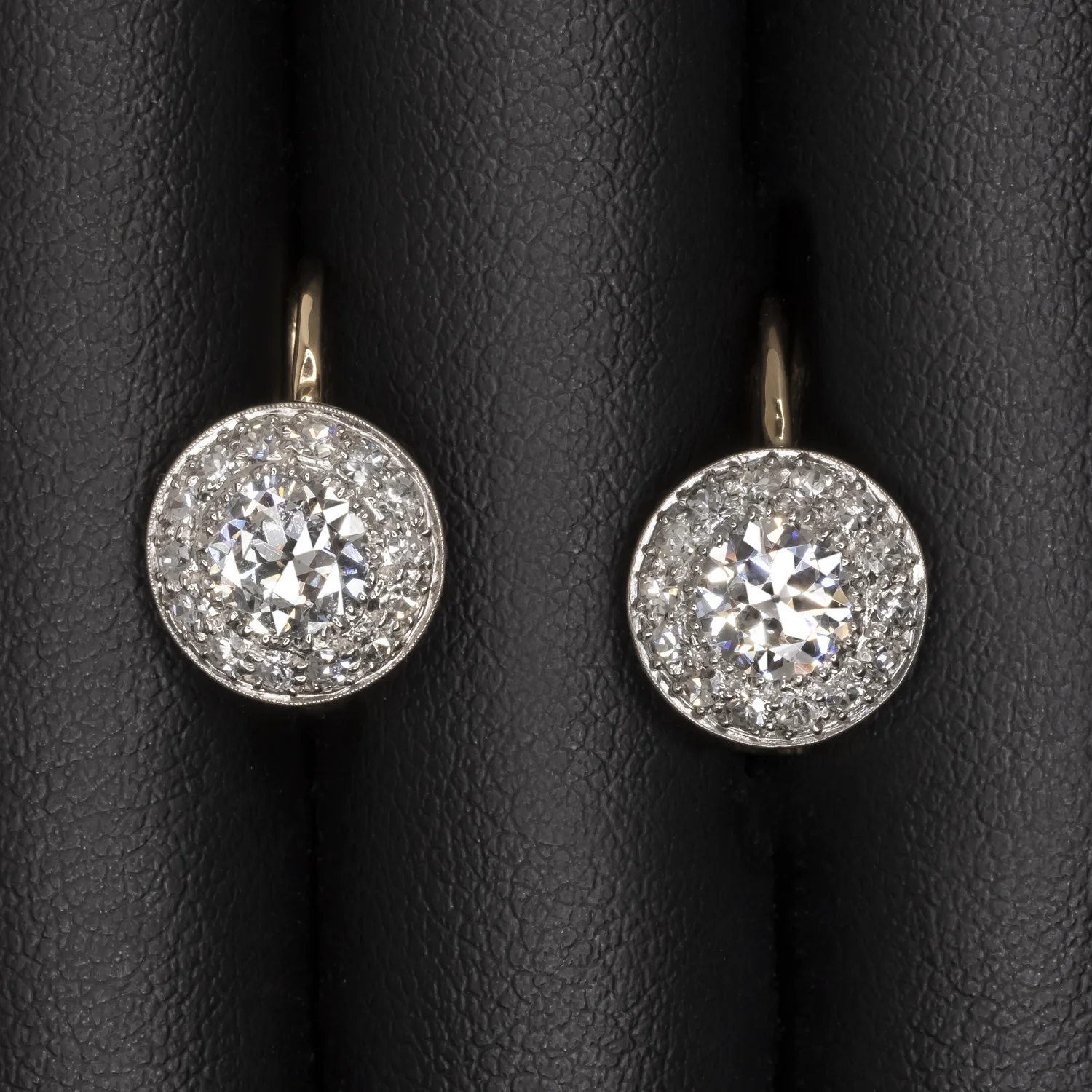 2 CARAT VINTAGE DIAMOND DROP EARRINGS OLD EUROPEAN CUT F-G VS1-SI1 HALO 14k GOLD