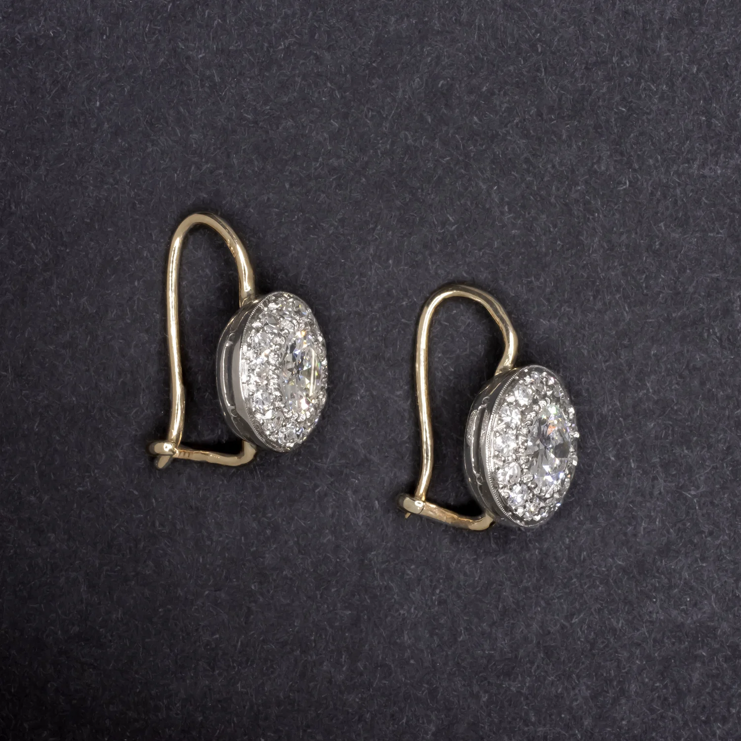 2 CARAT VINTAGE DIAMOND DROP EARRINGS OLD EUROPEAN CUT F-G VS1-SI1 HALO 14k GOLD - Image 2