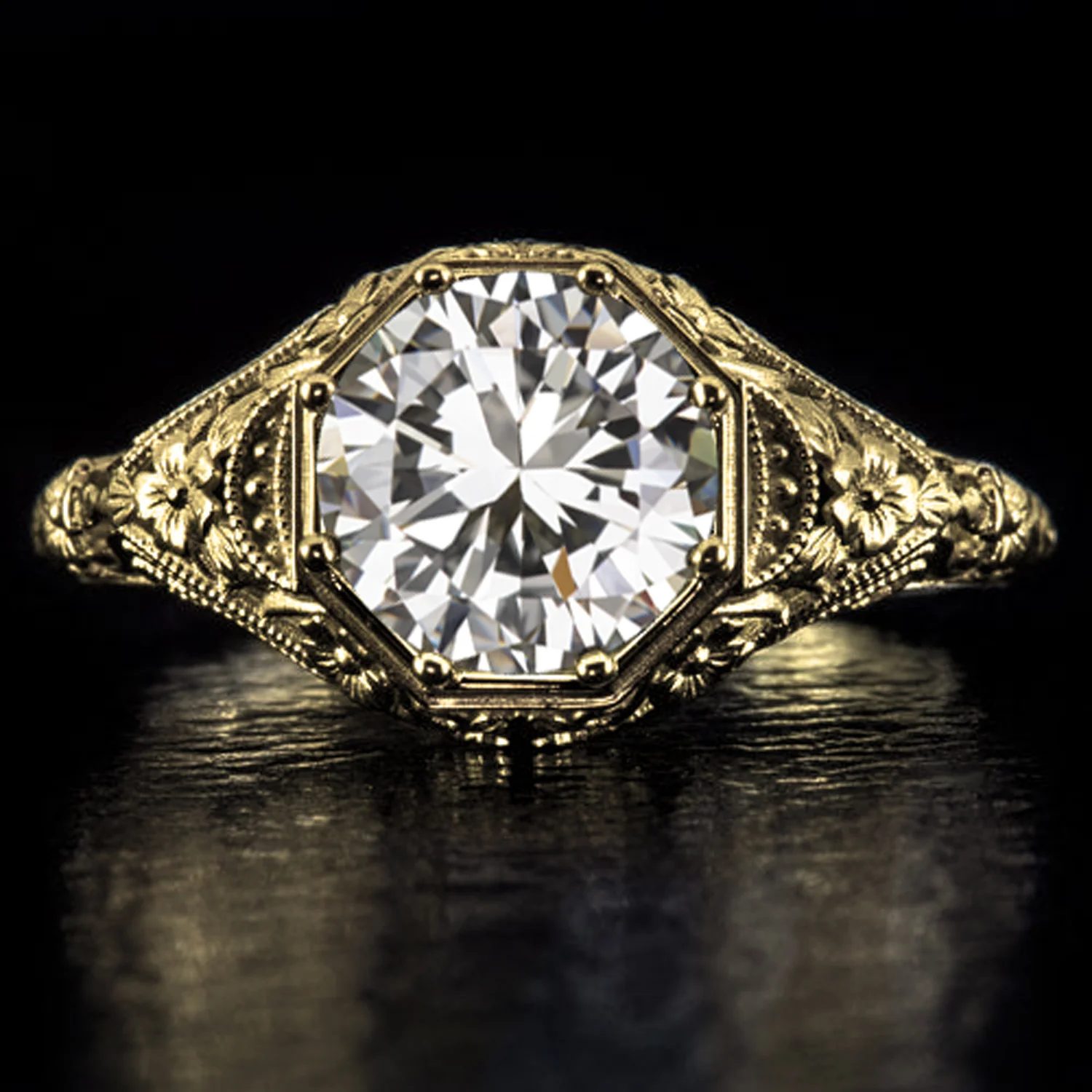 2ct GIA CERTIFIED DIAMOND ENGAGEMENT RING VINTAGE STYLE 14k GOLD FILIGREE ROUND