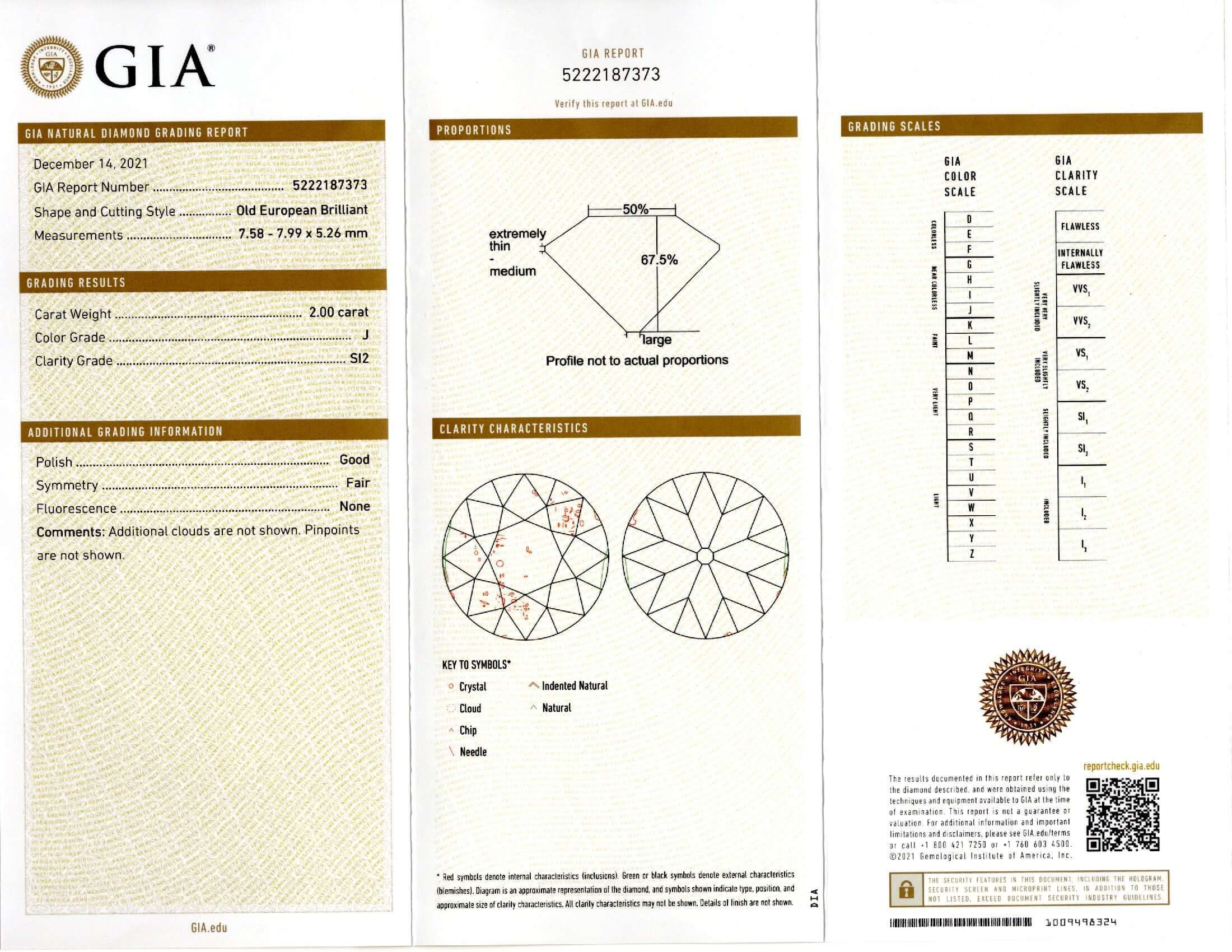 2ct GIA CERTIFIED J SI2 OLD EUROPEAN CUT DIAMOND VINTAGE LOOSE ESTATE 2 CARAT - Image 2