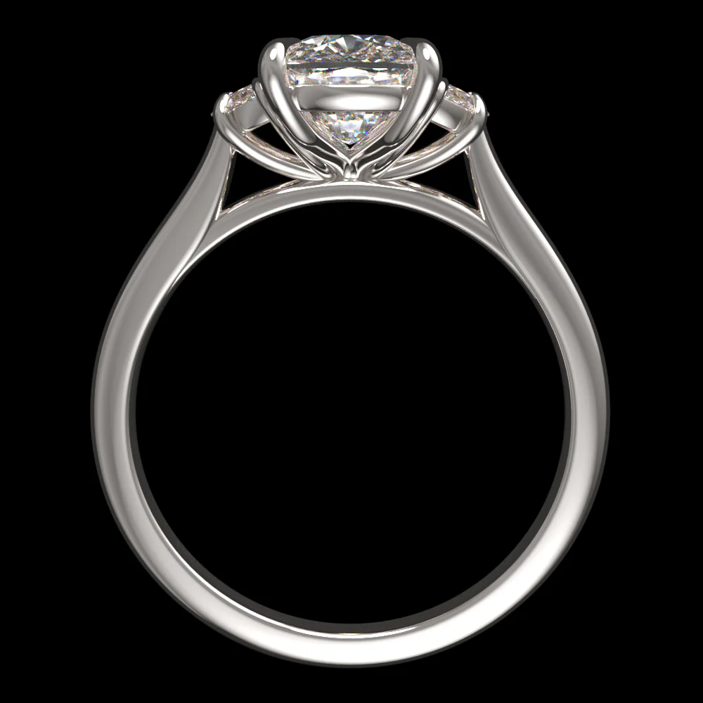 2ct LAB CREATED DIAMOND ENGAGEMENT RING 3 STONE CUSHION HALF MOON CUT WHITE GOLD - Image 3